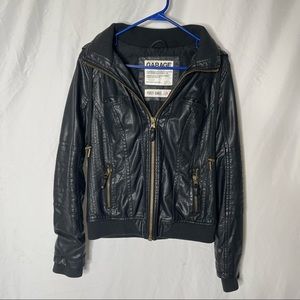 Garage Faux Leather Bomber Jacket